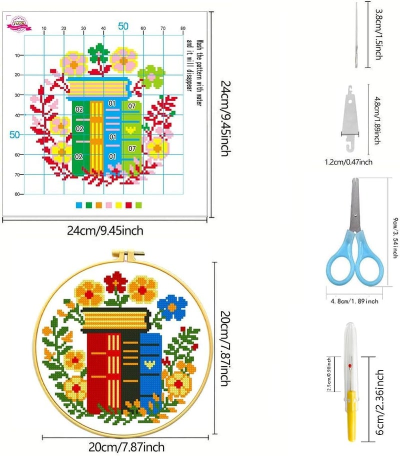Zhenqing 4 Themes Cross Stitch Kit Set - 11CT 9.45x9.45Inch, Coffee/Books/Cats/Floral Designs, DIY Embroidery Kit with Full Tools (Hoops, Scissors, Tassels) & Guide, Cozy Home Decor Gift(69601) - Image 2